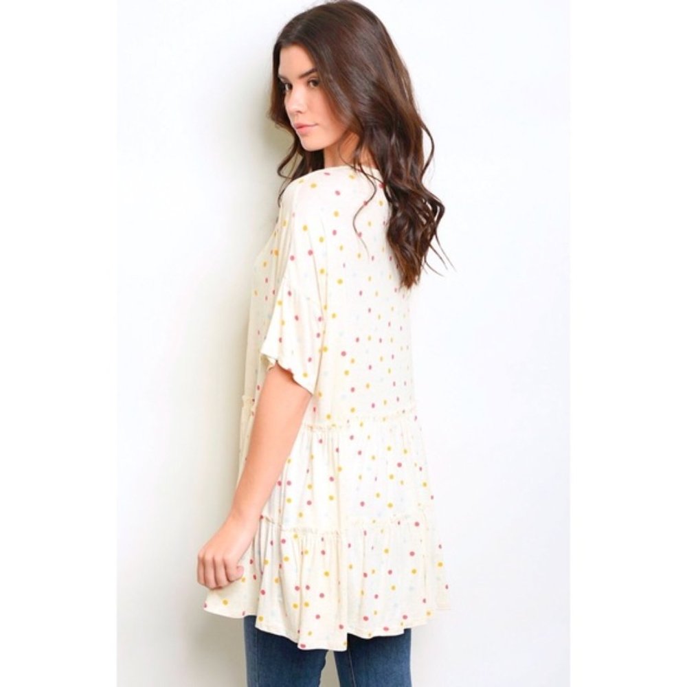 Hopely Polka Dot Ruffle Oversize Tee Tunic - Picture 3 of 7